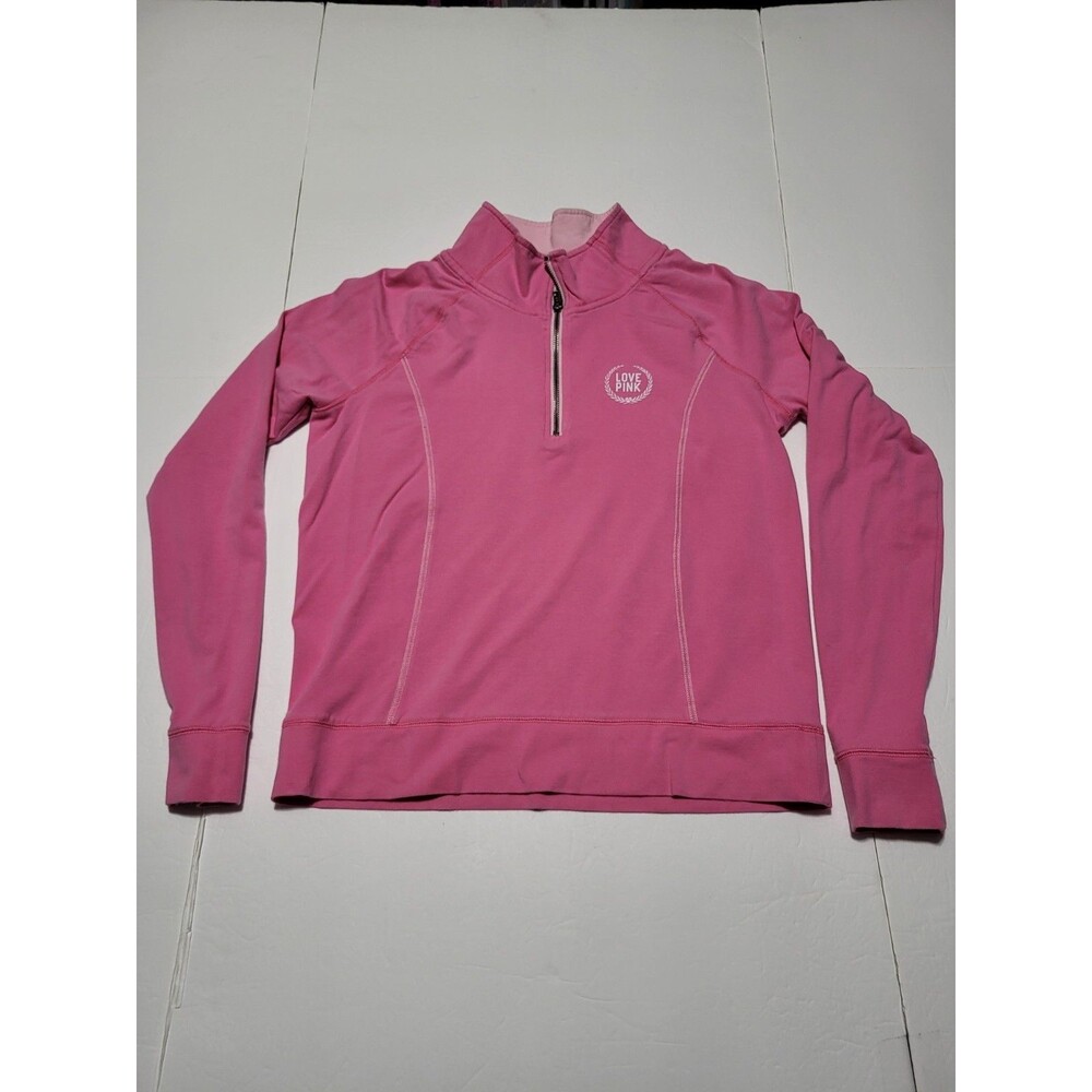 (#19) Pink Victoria Secret Pullover Women Large Pink 1/4 Zip Collar Activewear